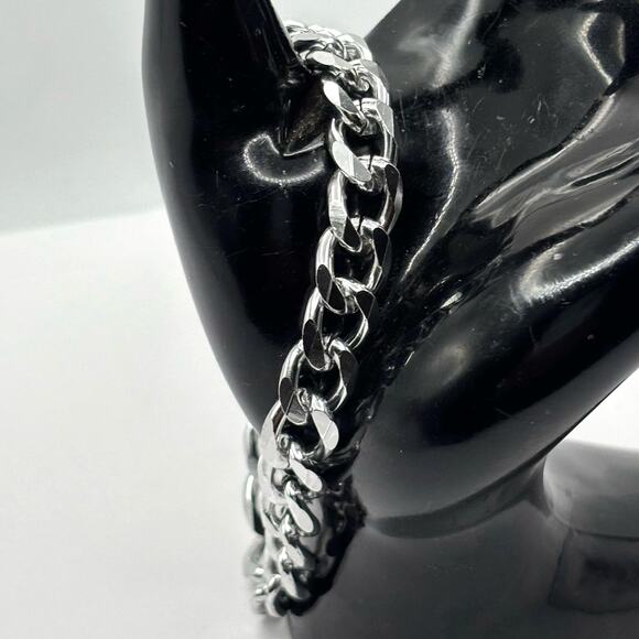 Silver Cuban Link Chain Men's Bracelet - Picture 1 of 3